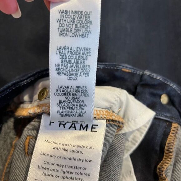 FRAME Le Crop Mini Boot Jeans Dark Whisker Wash Raw Hem Size 25 - Picture 10 of 14